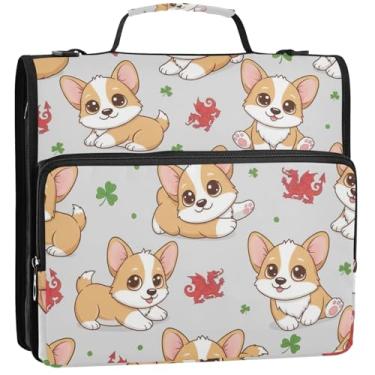 Imagem de Lindos desenhos animados Corgi filhotes cinza 3,8 cm 3 anéis fichários d fichário organizador de fichário escolar ensino médio com alça portfólio de documentos e estojo suporte de pasta de anel, 34,5