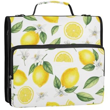 Imagem de Organizador de fichário com zíper, aquarela, limões, 3 argolas de 3,8 cm, fichários de negócios com alça, pasta de armazenamento de bolsa de ensino médio com alça, 34,5 x 31,5 x 9 cm