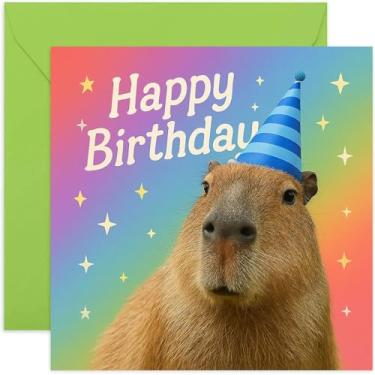 Imagem de Cartão de feliz aniversário Capybara - quadrado, em branco por dentro com envelope premium
