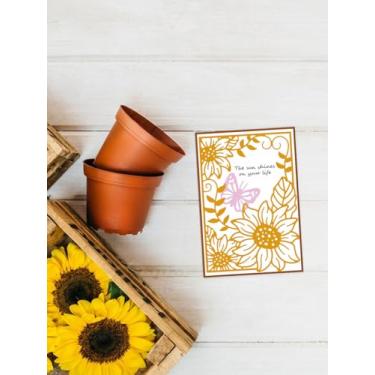 Imagem de 1 estêncil de matriz de corte de aço carbono com tema floral, padrão de girassol e borboleta de platina fosca para álbum de fotos faça você mesmo, cartão de papel decorativo em relevo, 10,7 x 15,5 x