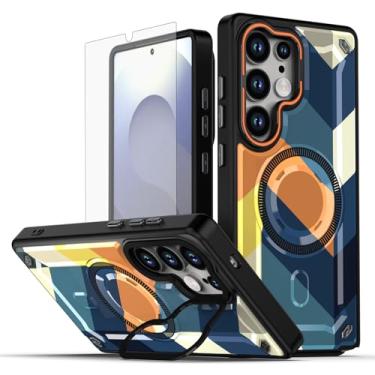 Imagem de Asuwish Capa de celular para Samsung Galaxy S25 Ultra 5G capa magnética com protetor de tela de vidro temperado e suporte rígido de carregamento sem fio pintado S25Ultra 25S S 25 25Ultra 6,9 2025