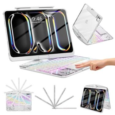 Imagem de Capa transparente com teclado sem fio para iPad Pro de 11 polegadas (M5/M4) 2025/2024 com suporte para lápis e trackpad multitoque, PCB visível, retroiluminação de 3 cores e 7 cores, rotação 360 para