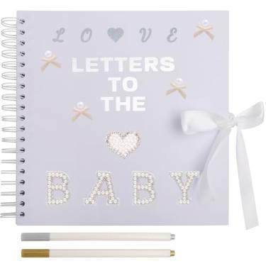 Imagem de BINBE Livro de recortes de 25 x 25 cm Letras para o bebê, faça você mesmo, álbum de papel em branco, livro de memórias para crianças, placa com pérola, adesivos de fotos, letras metálicas, laços