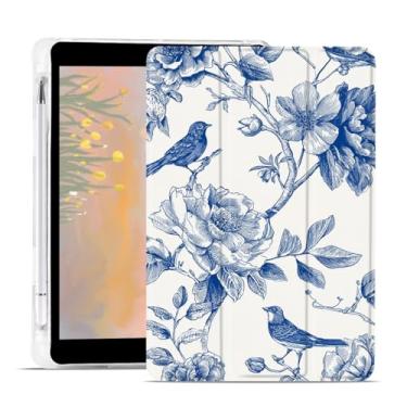 Imagem de AdorableWhimsy Capa Hummingbird para iPad (A16) 11ª geração 2025 11 polegadas/iPad 10ª geração 2022 10,9 polegadas Chinoiserie flor azul suporte capa macia com suporte para lápis Auto Wake/Sleep