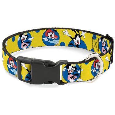 Imagem de Coleira de animal de estimação Animaniacs, fivela de plástico para coleira de cachorro, Animaniacs Yakko Wakko e poses de bolinhas amarelas, 40,6 a 58 cm de largura
