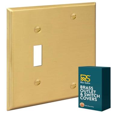 Imagem de Rio Salto Tampa de tomada dourada de metal ou interruptor de luz, placa de parede, receptáculo de combinação resistente à corrosão, capas de placa de parede para 2 gangues individuais, tamanho padrão