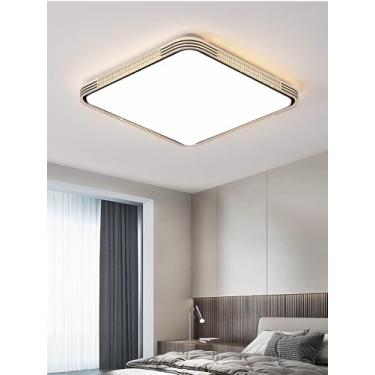 Imagem de Luminária de teto LED com regulagem contínua de intensidade, estilo nórdico, redonda, minimalista e moderna, em metal, para sala de estar, cozinha e sala de jantar (preta, quadrada, 50 cm).