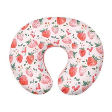 Imagem de Drnuikhe Capa de almofada de amamentação com estampa de morango, capa macia e elástica removível para travesseiros de amamentação, capa de travesseiro confortável para bebês meninos e meninas