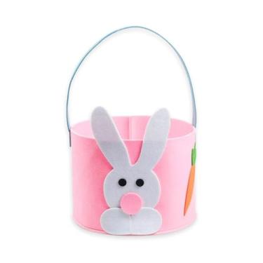Imagem de Cesta de feltro para coelhinho da Páscoa para cesta de páscoa, sacola de lona, sacos de ovos de coelho, surpresas de ovos e doces (rosa)