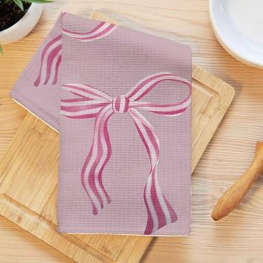 Imagem de Coquette Toalhas de cozinha com laço rosa, laço preppy decorativo absorvente pano de prato de microfibra toalha de chá, toalhas de mão macias waffle para casa de fazenda decoração de banheiro 1