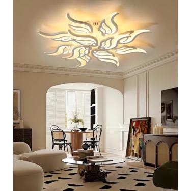 Imagem de Luminária de teto LED moderna e regulável com controle remoto para sala de estar, quarto e sala de jantar. Iluminação embutida para ambientes internos (branca, 12 lâmpadas).
