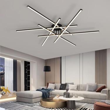 Imagem de Luminária de teto LED moderna de 145 cm, embutida, com temperatura de cor de 3000K a 6000K, dimerizável, para sala de estar, com controle remoto, em acrílico, ideal para quarto, sala de jant