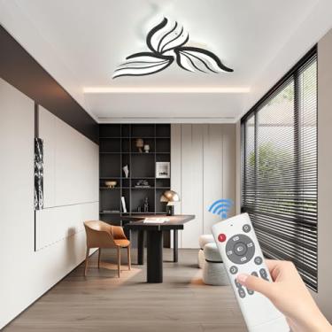 Imagem de Luminária de teto LED moderna para sala de estar, 30W, 2400 lúmens, preta, dimerizável com controle remoto, temperatura de cor de 3000K a 6500K, ideal para quarto, cozinha e sala de jantar.