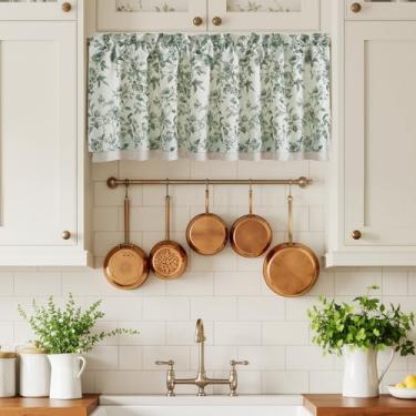 Imagem de StangH Cortinas de sanefa para janela pequena, estampa floral de linho vintage boho rústico interiores tradicionais para sala de estar/quarto/armário/banheiro/porta de vidro, verde sálvia, L152 x C18