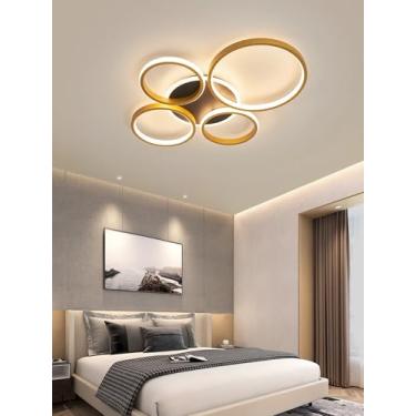 Imagem de Luminária de teto LED regulável com design moderno em formato de anel redondo, controle remoto e temperatura de cor de 3000K a 6500K, ideal para sala de estar, cozinha, quarto, sala de janta
