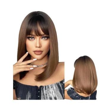 Imagem de Peruca Curta Bob Loiro Platina Com Franja Sintética Natural Lisa Resis