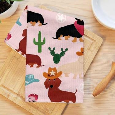 Imagem de Toalhas de cozinha de desenho animado de cowdog, toalha de prato de microfibra absorvente decorativa de cachorro ocidental, toalhas de mão macias de waffle para casa de fazenda, banheiro, presentes de