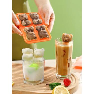 Imagem de Molde de urso 3D, moldes de sorvete, reutilizáveis, fáceis de liberar, moldes de silicone para cubos de gelo, lindos desenhos animados para uísque (laranja)