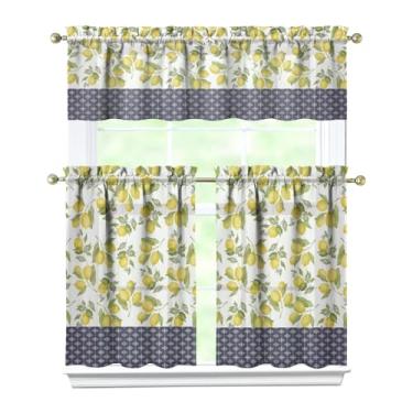 Imagem de Nojuikm Conjunto de 3 peças de cortinas e sanefas de cozinha de limão, decoração de janela pequena, design de cortinas sobre a pia para cozinha, quarto, lavanderia, decoração de casa 70 x 91 cm