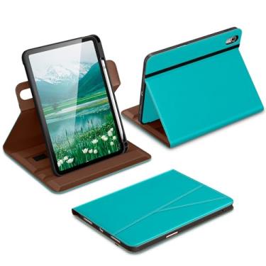 Imagem de DTTO Capa para iPad A16, iPad 11ª/10ª geração (2025/2022), capa fólio de couro premium com rotação de 360 graus com suporte para lápis, azul ciano