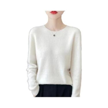 Imagem de Pulôver Feminino 100% Lã Merino Cashmere Com Gola O E Manga Longa, Mod