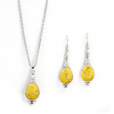 Imagem de T-ztoss Conjunto de brincos e colar Boho Western turquesa lágrima - vintage boêmio estilo étnico ocidental colar e brincos roupas acessórios de joias, Small, Metal, Sem Pedra Preciosa