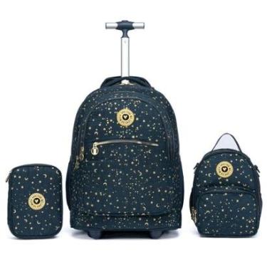 Imagem de Kit Escolar Feminino Mochila Espaçosa Estojo Lancheira Juvenil De Rodinhas-Feminino