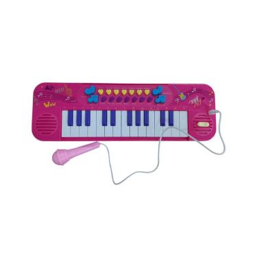 Imagem de Kit Teclado Musical Infantil Rosa com 25 Teclas + Microfone