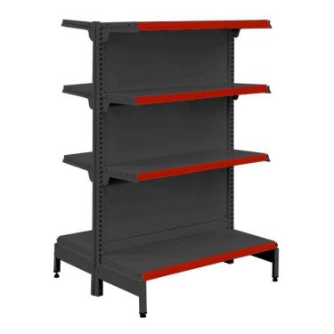 Imagem de Gôndola Prateleira Preta 4 Níveis 40x30 New Plus 1,40 Central Inicial Pe Vermelho - Sa Gôndolas