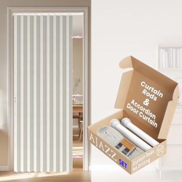 Imagem de AJAZZ Conjunto de porta sanfonada blackout incluído haste (1 pacote, 111 L x 78 C, Bege) Portas sanfonadas invisíveis, cortina magnética interna para quarto, sala de estar, cortina de entrada