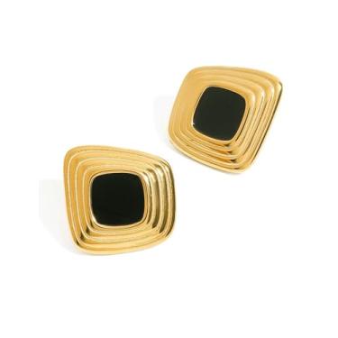 Imagem de Grozilym Brincos de ouro grosso para mulheres na moda, brincos grandes vintage hipoalergênicos de ouro para mulheres, Medium, Aço inoxidável, Sem pedra preciosa