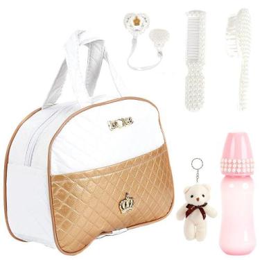 Imagem de Bolsa Maternidade Enxoval 06 Itens Bege/Branca Bebê Reborn - Love