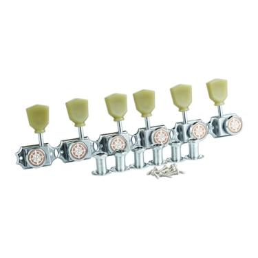 Imagem de Guyker 6 Pinos de Afinação de Cordas de Trava de Guitarra (3R + 3L) – 1:15 Sintonizadores Estilo Vintage Deluxe Conjunto de Chaves com Botão de Substituição para Guitarra Elétrica ou Violão Les Paul - Cromado