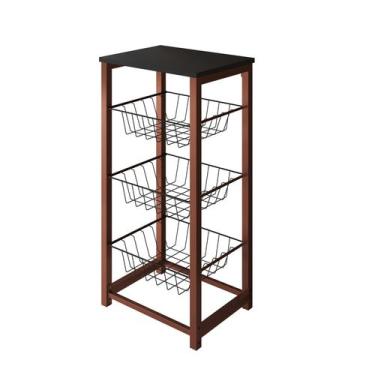 Imagem de Fruteira de Chão Cozinha Desmontada Aço Cobre Cesto Preto Tampo Preto 