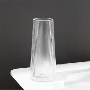 Imagem de Vaso Decorativo de Vidro 21cm Liso Lapidado Relevo Flores Plantas