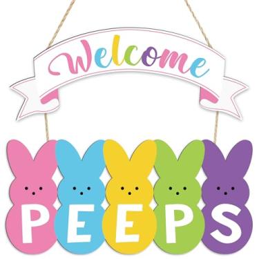 Imagem de Guirlanda de madeira de Páscoa para porta da frente, placa de boas-vindas, decoração de madeira, coelhinho, coelhinho, porta de boas-vindas, cabide para primavera, Páscoa, casa, casa de fazenda, festa