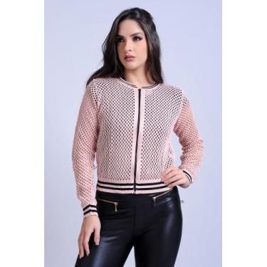 Imagem de Jaqueta Feminina Bomber Vazada Moda Blogueira Tendência F081 - Vitrine