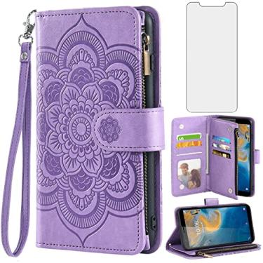 Imagem de Asuwish Capa de telefone para ZTE Blade A31/Avid 589 Z5158 capa carteira com protetor de tela de vidro temperado e flor de couro flip porta-cartão de crédito suporte alça de pulso acessórios de