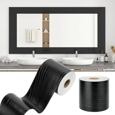 Imagem de WESTICK Borda de moldura espelhada preta de 10 m para banheiro, fita de madeira à prova d'água para espelho, autoadesiva, decorativa, madeira, espelhos, borda de fita para quarto, sala de aula