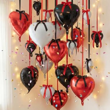 Imagem de TaoBary Conjunto de 24 balões em formato de coração para o dia dos namorados, hélio de tamanho diferente, 45,7 cm, laços de fita rosa com laço torcido para decoração de festa de aniversário de