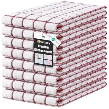 Imagem de Homaxy Toalhas de cozinha premium (40,6 cm x 71,1 cm, pacote com 8), panos de prato grandes de algodão fiado anel, toalhas de mão de cozinha macias super absorventes, conjunto de toalhas de chá de