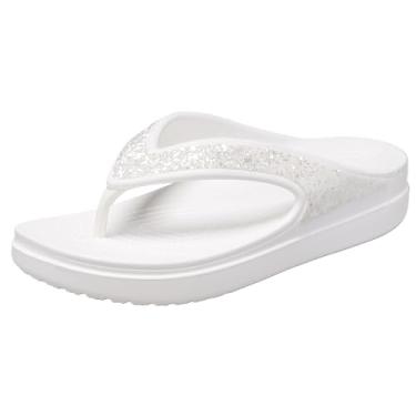 Imagem de Crocs Sloane chinelos de cunha enfeitados | Sandálias femininas, Glitter branco, 34