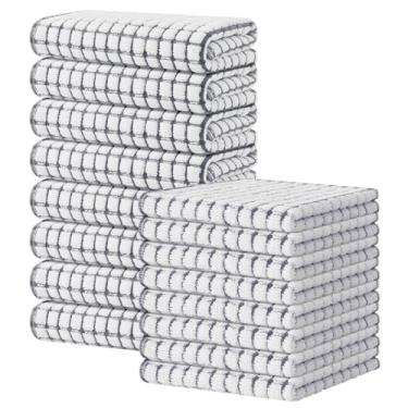 Imagem de Kitinjoy Conjunto de toalhas de cozinha e panos de prato de algodão, 16 x 25 polegadas e 30 x 30 cm a granel, toalhas de mão super macias e absorventes para secagem de cozinha, cinza