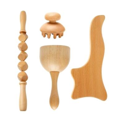 Imagem de Ferramentas de massagem para terapia de madeira anticelulite, rolo massageador de madeira, copo Gua Sha, kit de drenagem linfática (estilo ew)