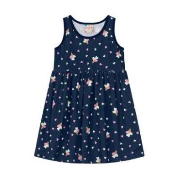 Imagem de Vestido Infantil Menina Azul Estampado Corações Brandili-Feminino