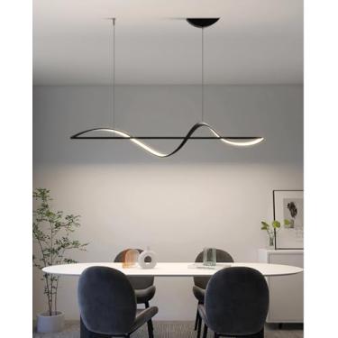 Imagem de Luminária pendente LED para sala de jantar, com intensidade regulável e controle remoto, ideal para cozinhas, salas de estar, mesas de jantar, escritórios e bares. Altura ajustável. 30W, com