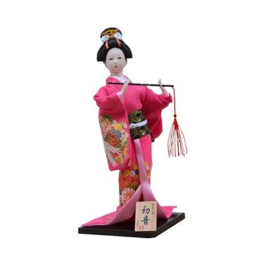 Imagem de Wswqop Boneca Gueixa Japonesa de Quimono de 30 Cm, Estátua Tradicional, Decoração de Mesa, Artesanato para Escritório, Estatueta Kabuki Asiática para Casa de, Vermelho, Tamanho real