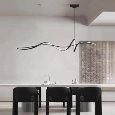 Imagem de Luminária pendente de mesa de jantar LED, moderna e criativa, com design ondulado e intensidade regulável, controle remoto e altura ajustável, ideal para iluminação interna de cozinhas (pret