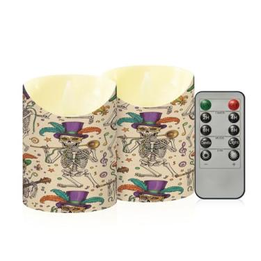 Imagem de Wassud Pacote com 2 velas sem chamas para músicos de carnaval com controle remoto, velas realistas cintilantes com temporizador, velas decorativas para Natal, casamento, festa, decoração de casa