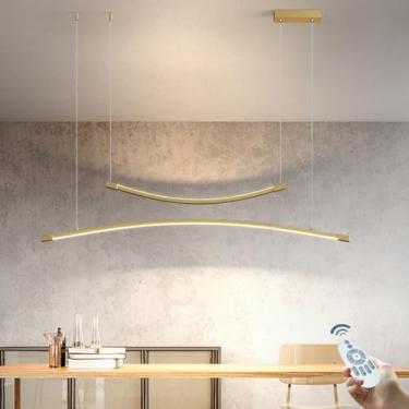 Imagem de Luminária pendente LED moderna para sala de jantar, 3000K-6500K, dimerizável com controle remoto, luminária suspensa, altura ajustável, luminária de teto linear em alumínio e acrílico, lustr